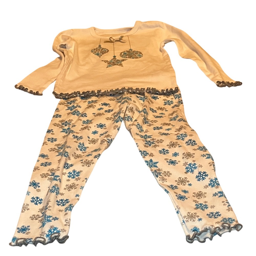 Sara's Prints Kids Pajamas Size 4 Snowflake Long Sleeve Cotton Sleepwear Set